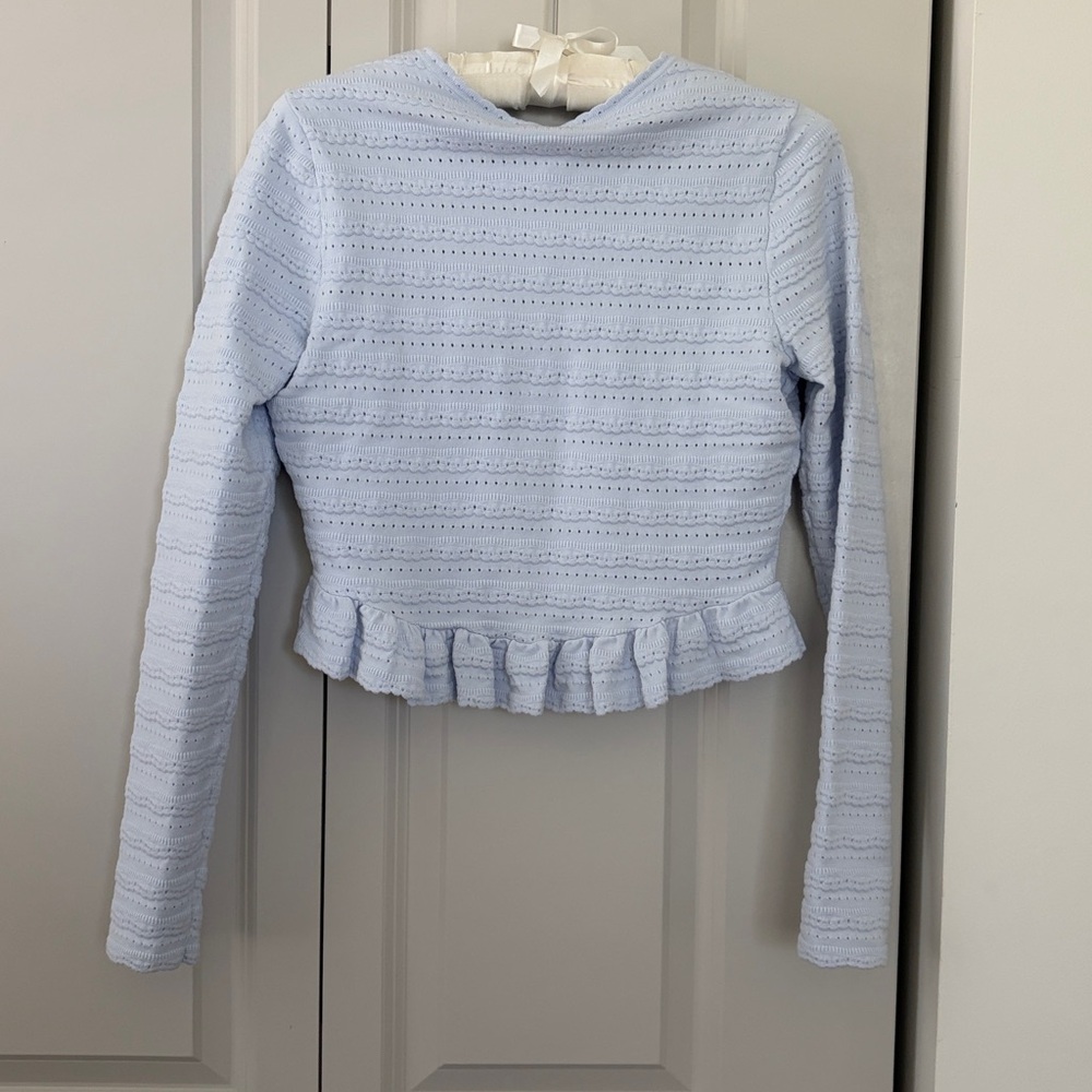 LoveShackFancy Light Blue Ruffle Cardigan, Rogan - Picture 4 of 7